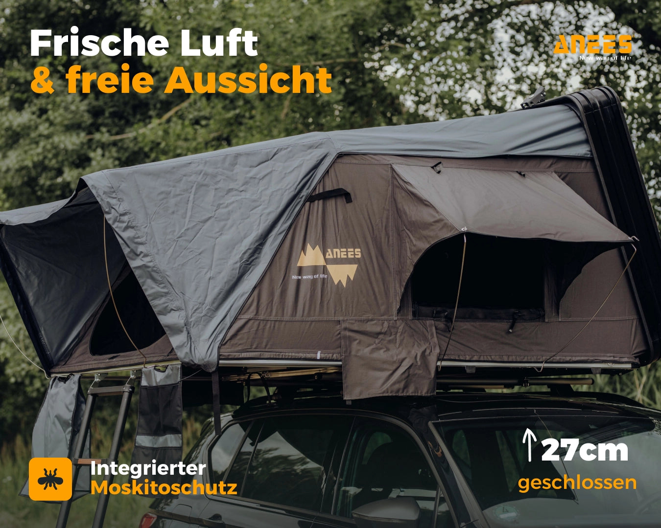 dachzelt 160x210 ANEES Alu Dachzelt Hybrid ➤ Komfort und Freiheit für Abenteurer